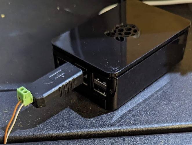 RS-485 to USB adapter connected to a Raspberry pi picture of a working solution