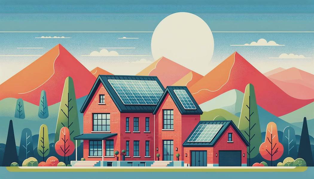 Eco-Friendly Redbrick House with Solar Panels in Simplistic Design