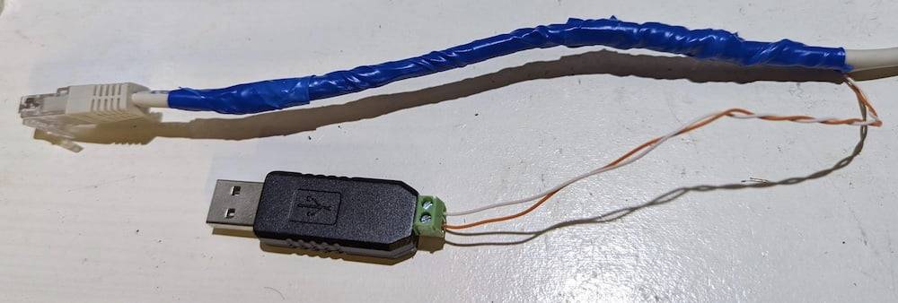 RS-485 to USB adapter connected to a Raspberry pi picture of a working solution