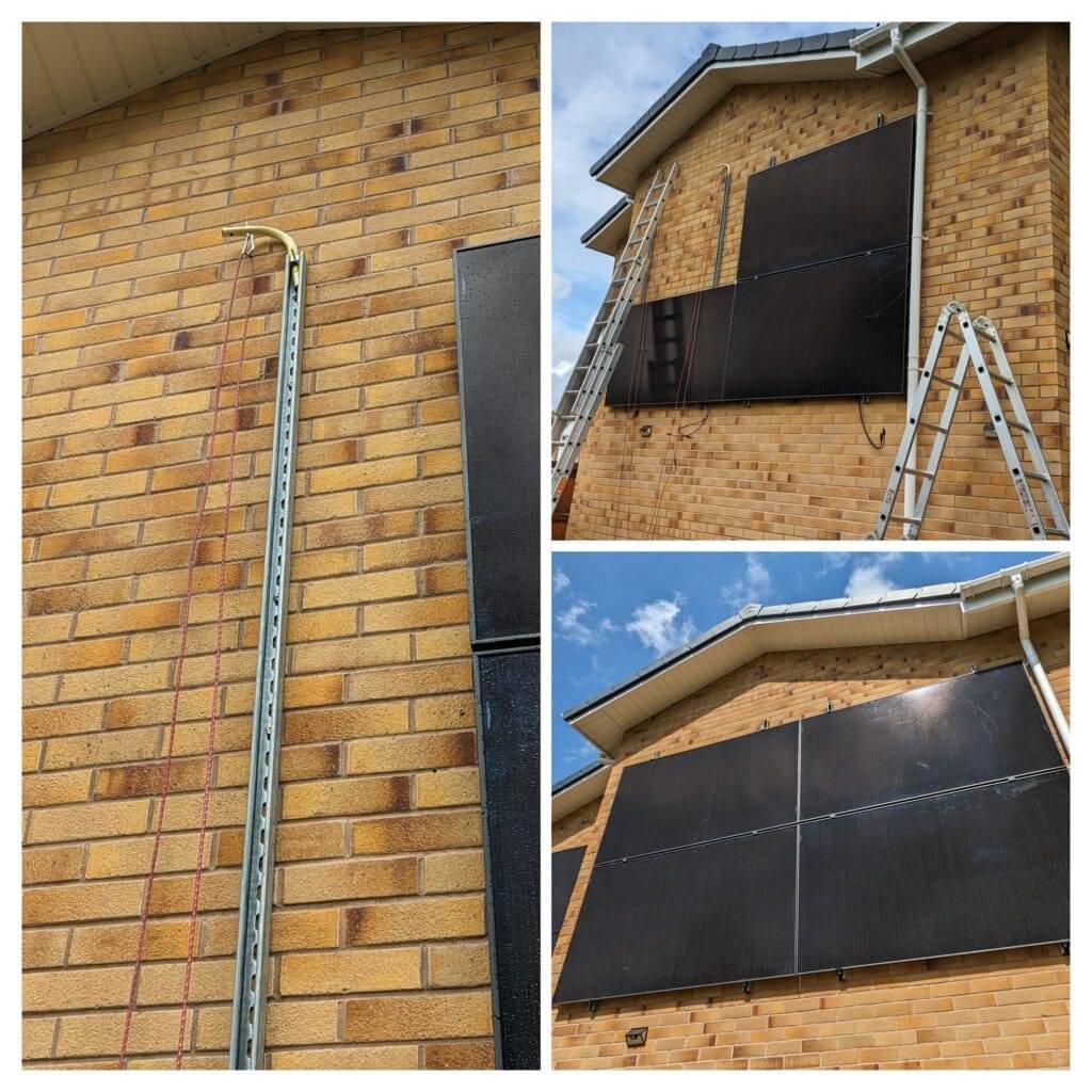 A colage of wall mounted solar panels